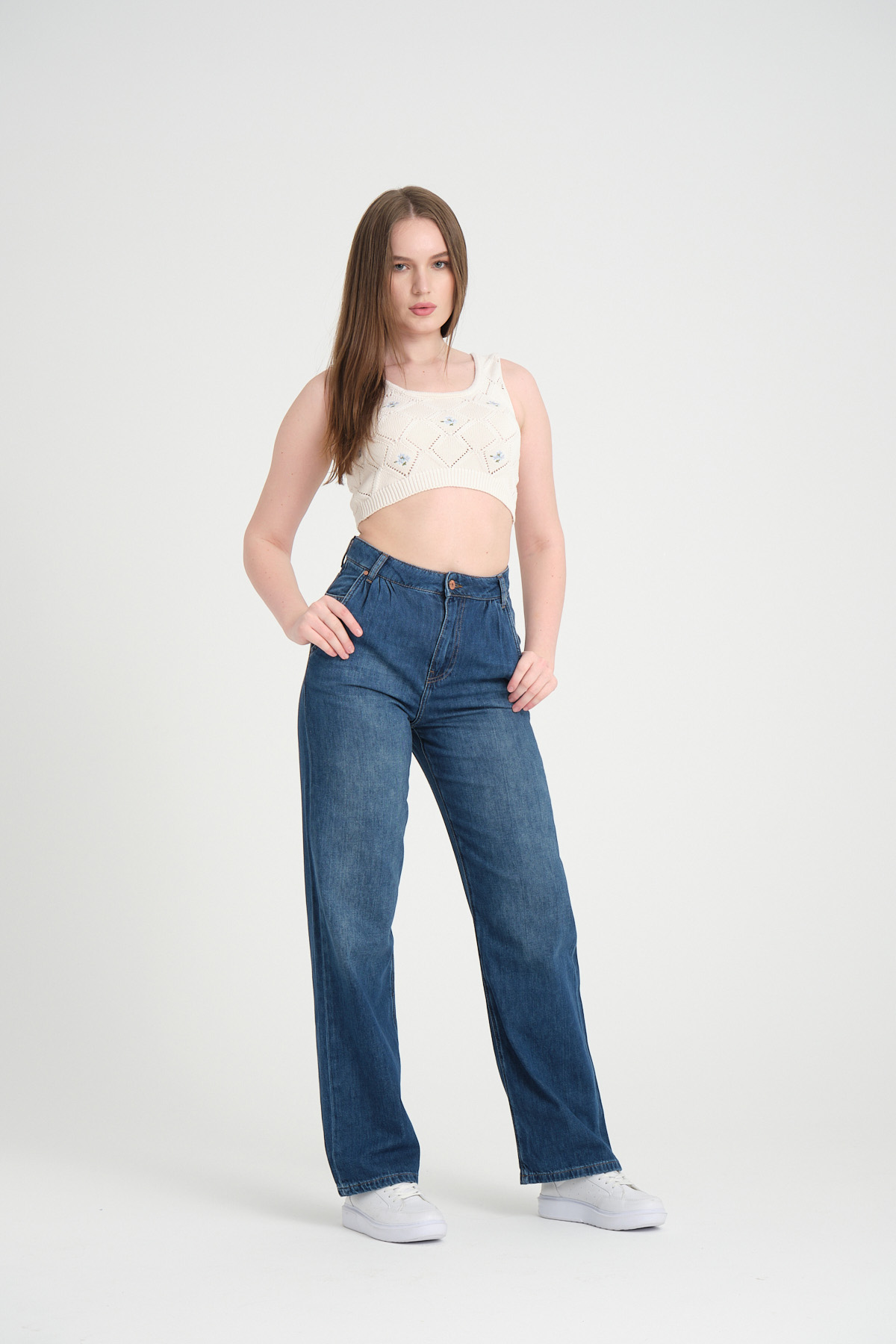 Wide Leg EMERY Günlük Kadın Jean Rigit Normal Bel Cool&Comfort Yan Cep Denim Pantolon