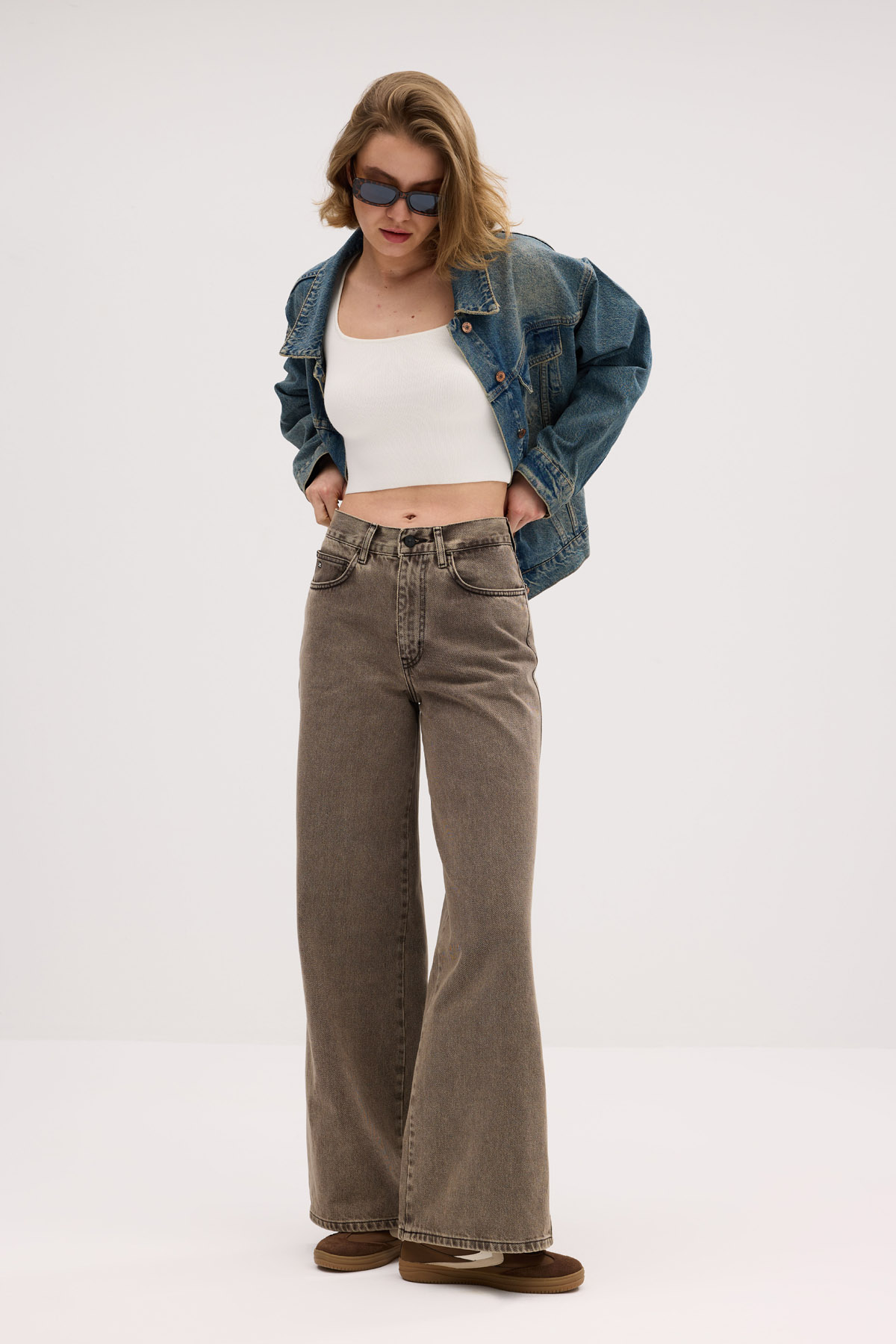 Wide Leg D329 Günlük Kadın Palazzo Jean Rigit Yüksek Bel Comfort 5 Cep Denim Pantolon