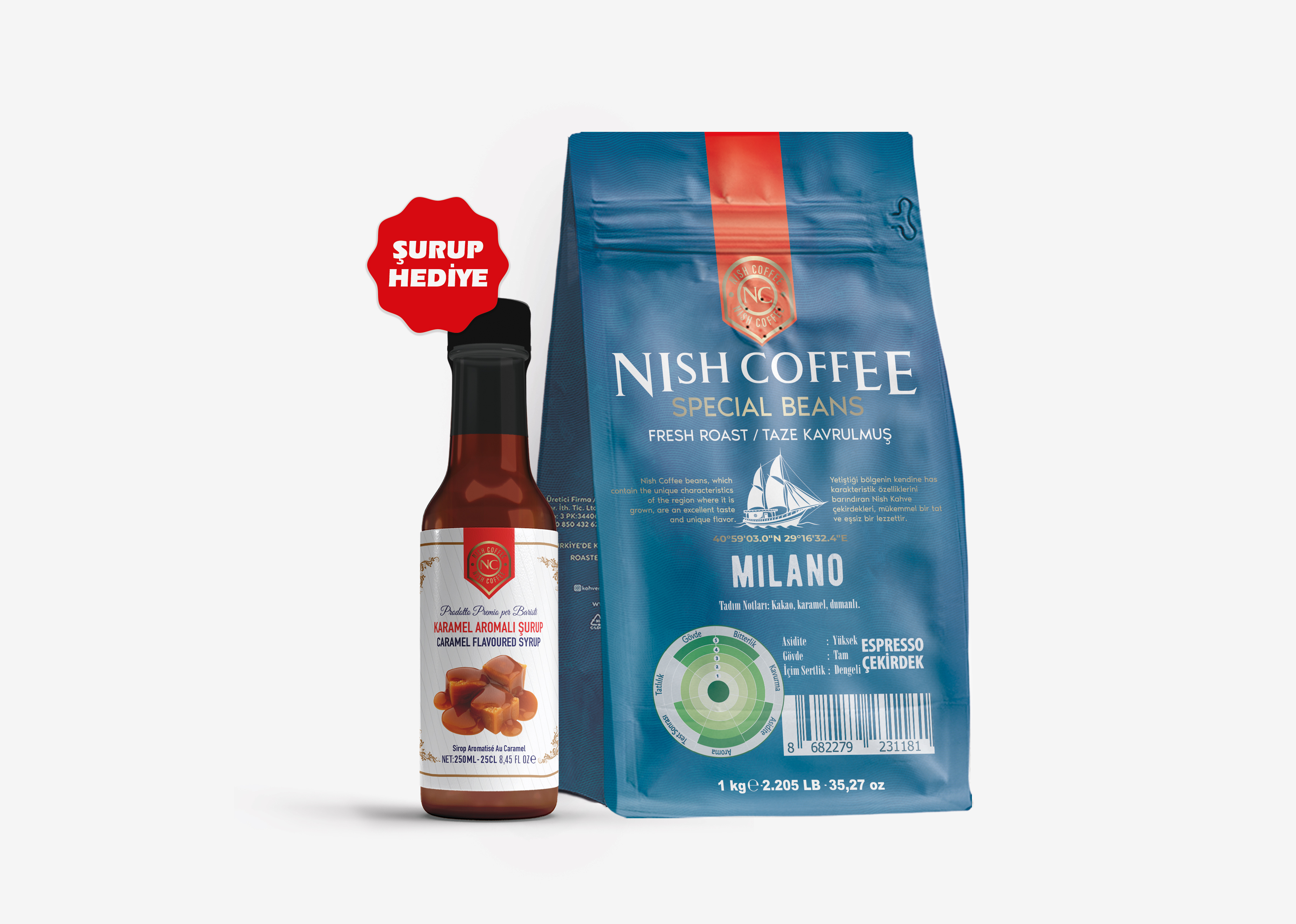 Nish Espresso Milano 1 kg - Çekirdek + Karamel Şurup Hediyeli