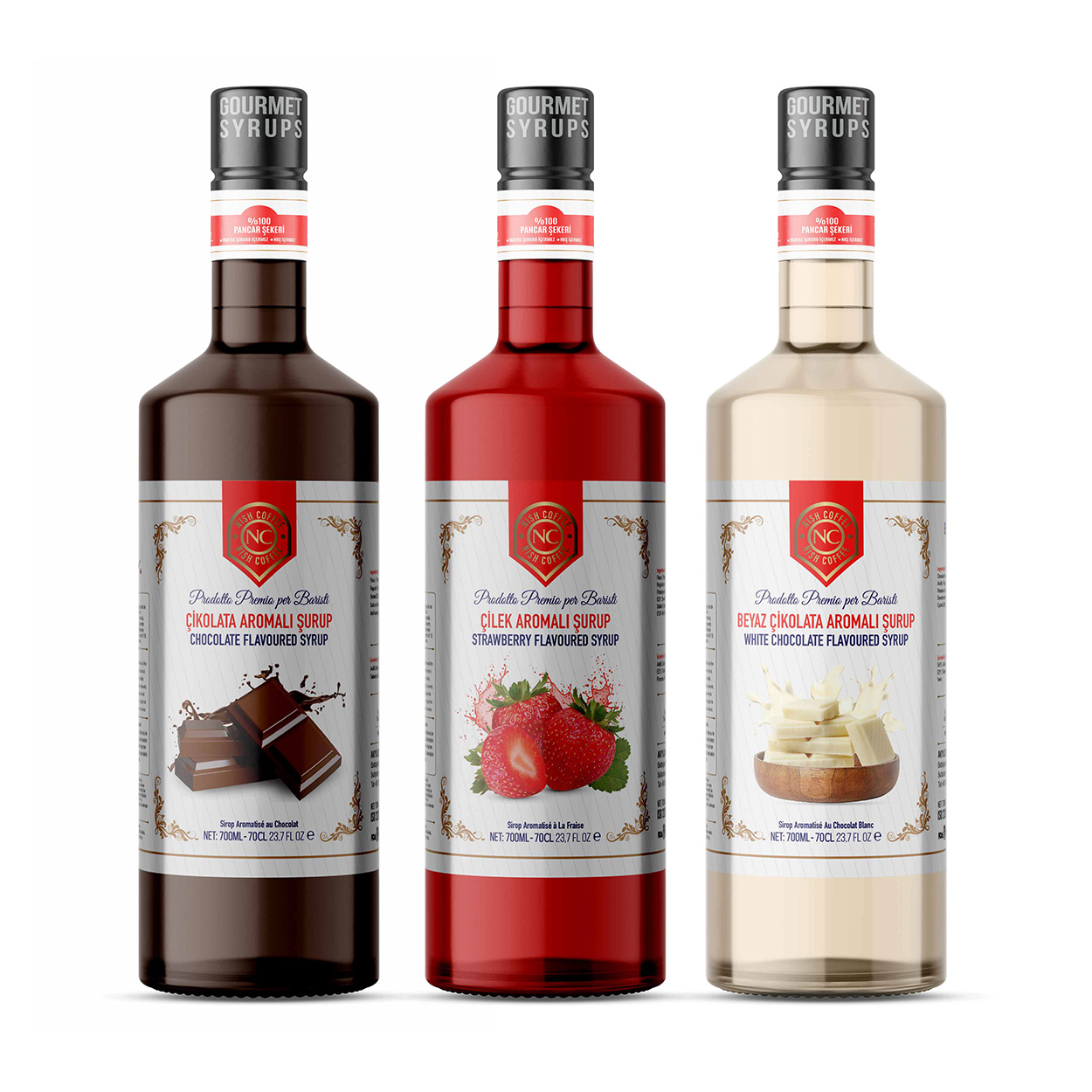 Nish Çikolata,Çilek,Beyaz Çikolata Aromalı Şurup 3x700 ML - Pet Şişe