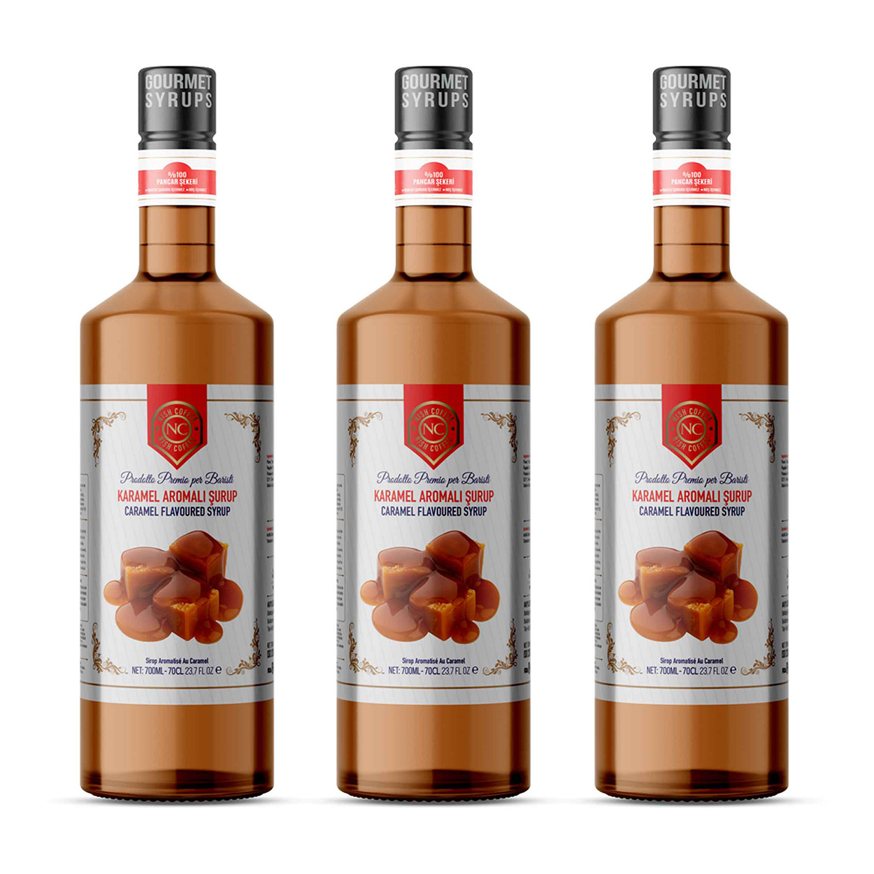 Nish Karamel Aromalı Şurup 3x700 ml – Pet Şişe (Kahve ve Kokteyller İçin)