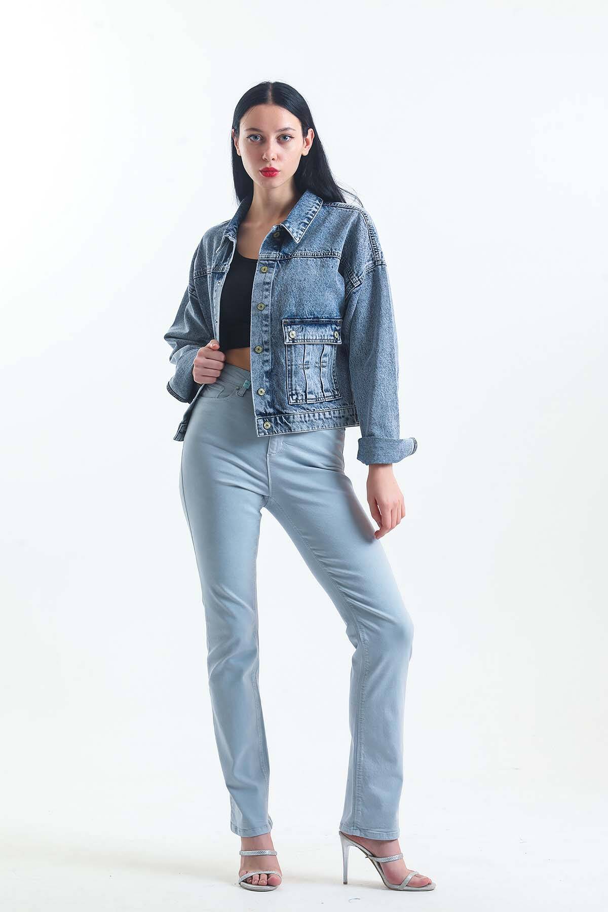 Günlük Kadın Klasik Jean Rigit Young Önden Cep Denim Ceket